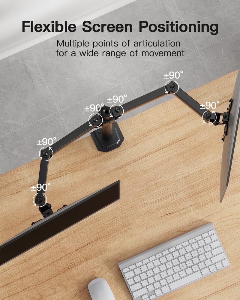 HUANUO Dual Monitor Mount for 2 Monitors up to 30 inches, Heavy Duty Dual Monitor Stand Holds up to 22 lbs, Dual Monitor Arm with Height Adjustable Tilt Swive Rotate, VESA Hole 75mm or 100mm - Image 4